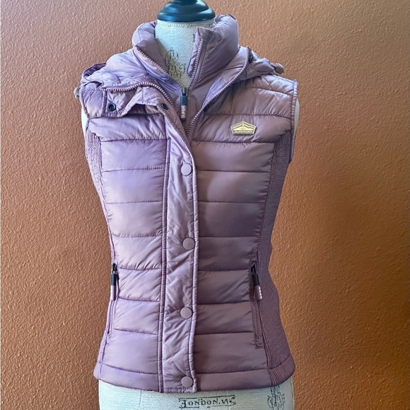 Superdry “Luxe Fuji” Hooded Double Zipper Vest Shimmer Pink Extra Small Like New - Picture 11 of 15